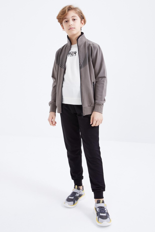 Tommy Life Camel - Siyah Baskılı Fermuarlı Dik Yaka Standart Kalıp Erkek Çocuk Eşofman Takımı - 10809. 2 Tommy Life Camel - Siyah Baskılı Fermuarlı Dik Yaka Standart Kalıp Erkek Çocuk Eşofman Takımı - 10809. 2