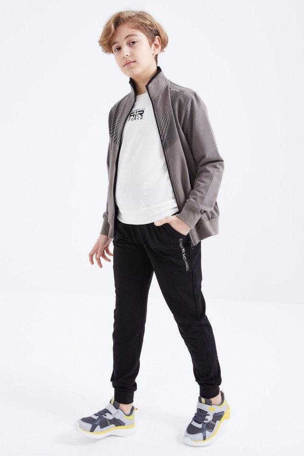 Tommy Life Camel - Siyah Baskılı Fermuarlı Dik Yaka Standart Kalıp Erkek Çocuk Eşofman Takımı - 10809. 6 Tommy Life Camel - Siyah Baskılı Fermuarlı Dik Yaka Standart Kalıp Erkek Çocuk Eşofman Takımı - 10809. 6