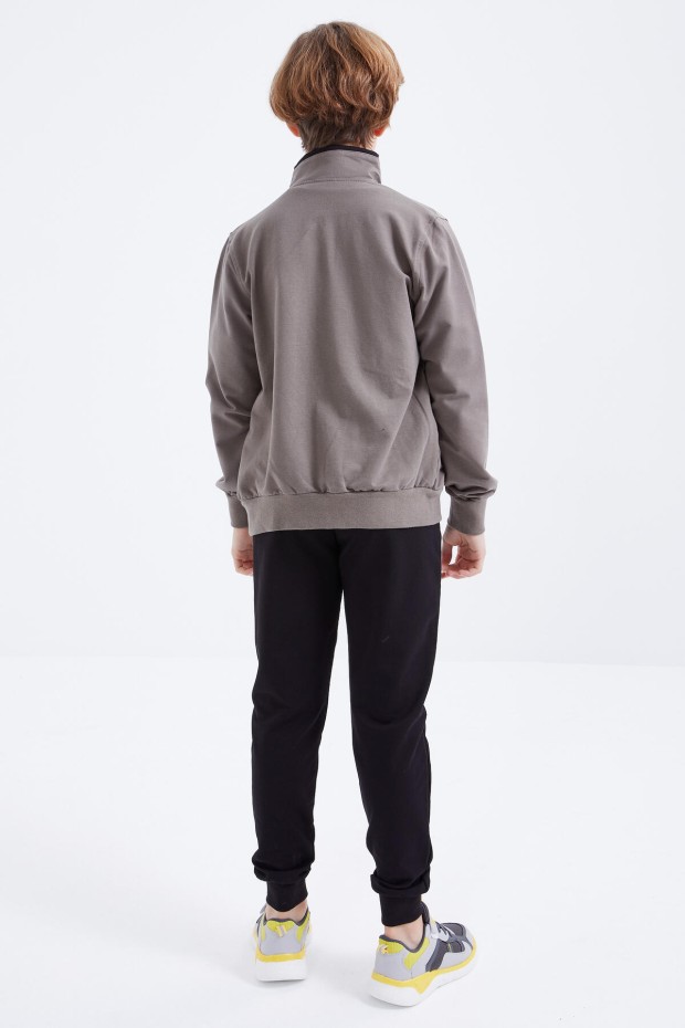 Tommy Life Camel - Siyah Baskılı Fermuarlı Dik Yaka Standart Kalıp Erkek Çocuk Eşofman Takımı - 10809. 5 Tommy Life Camel - Siyah Baskılı Fermuarlı Dik Yaka Standart Kalıp Erkek Çocuk Eşofman Takımı - 10809. 5