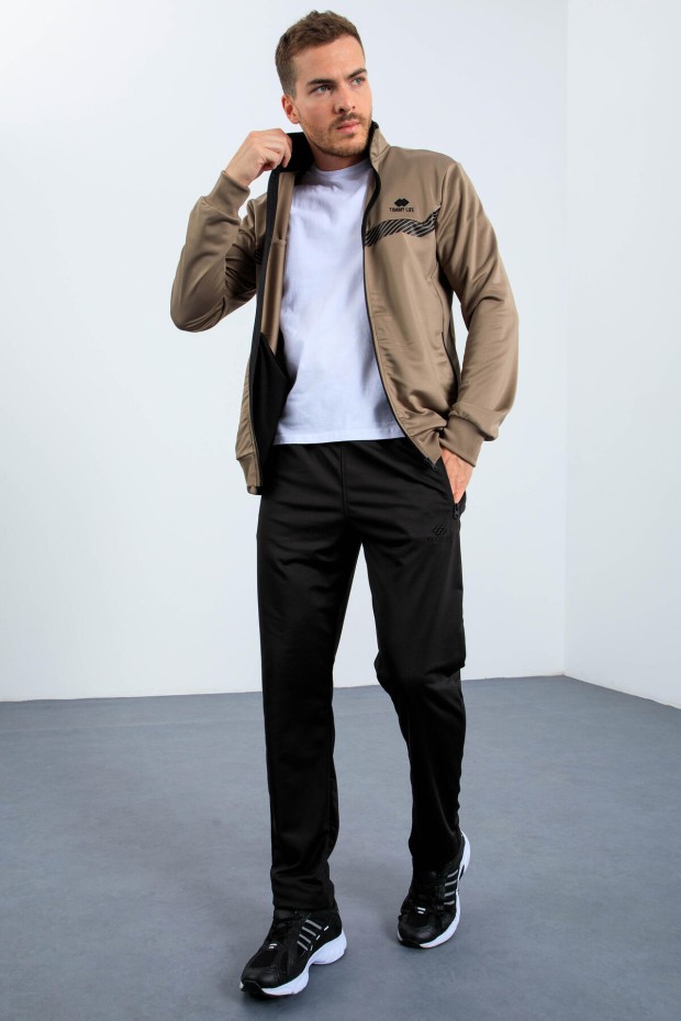 Tommy Life Camel - Siyah Dik Yaka Fermuarlı Standart Kalıp Erkek Eşofman Takımı - 85163. 7 Tommy Life Camel - Siyah Dik Yaka Fermuarlı Standart Kalıp Erkek Eşofman Takımı - 85163. 7