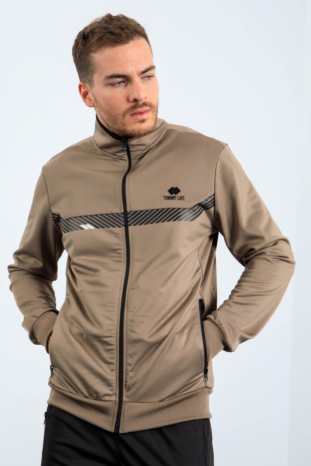 Tommy Life Camel - Siyah Dik Yaka Fermuarlı Standart Kalıp Erkek Eşofman Takımı - 85163. 6