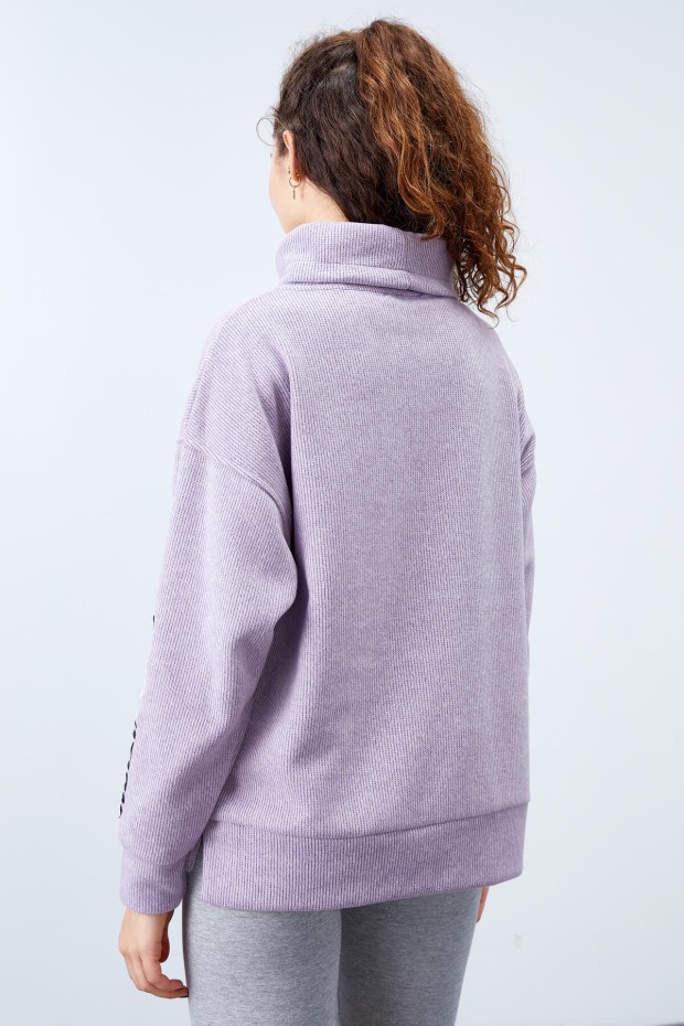 Tommy Life Eflatun Büzgülü Bağcıklı Yaka Nakışlı Selanik Triko Kadın Oversize Sweatshirt - 97197. 7 Tommy Life Eflatun Büzgülü Bağcıklı Yaka Nakışlı Selanik Triko Kadın Oversize Sweatshirt - 97197. 7