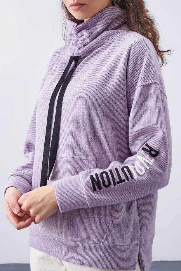Tommy Life Eflatun Büzgülü Bağcıklı Yaka Nakışlı Selanik Triko Kadın Oversize Sweatshirt - 97197. 8 Tommy Life Eflatun Büzgülü Bağcıklı Yaka Nakışlı Selanik Triko Kadın Oversize Sweatshirt - 97197. 8