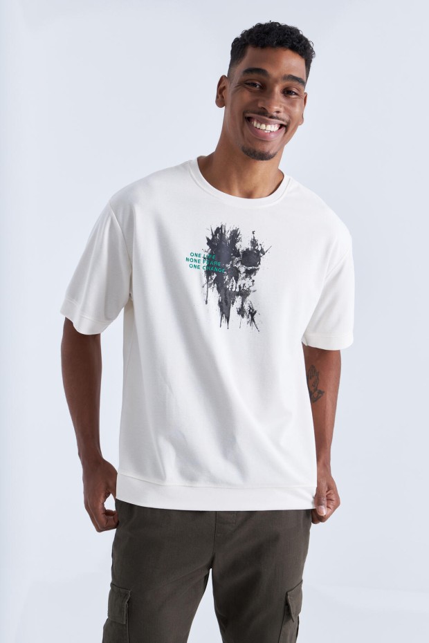Tommy Life Ekru Baskılı Yazı Nakışlı O Yaka Erkek Oversize T-Shirt - 88105. 7 Tommy Life Ekru Baskılı Yazı Nakışlı O Yaka Erkek Oversize T-Shirt - 88105. 7