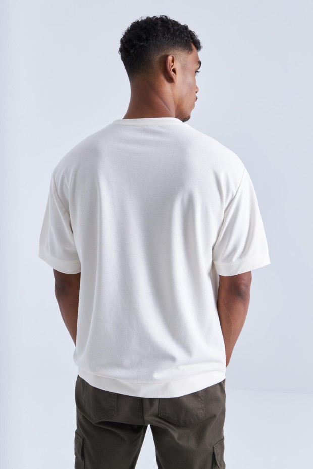 Tommy Life Ekru Baskılı Yazı Nakışlı O Yaka Erkek Oversize T-Shirt - 88105. 5 Tommy Life Ekru Baskılı Yazı Nakışlı O Yaka Erkek Oversize T-Shirt - 88105. 5
