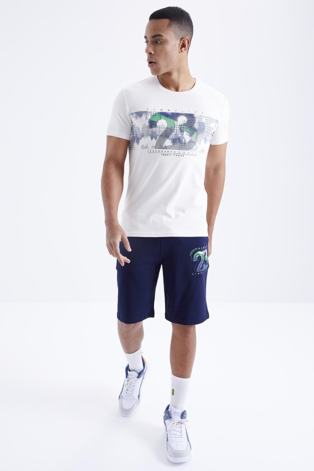 Tommy Life Ekru - İndigo Baskı Detaylı O Yaka Standart Kalıp Bermuda Erkek Şort Takım - 85171. 3 Tommy Life Ekru - İndigo Baskı Detaylı O Yaka Standart Kalıp Bermuda Erkek Şort Takım - 85171. 3