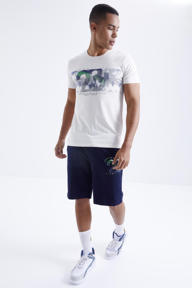 Tommy Life Ekru - İndigo Baskı Detaylı O Yaka Standart Kalıp Bermuda Erkek Şort Takım - 85171. 4 Tommy Life Ekru - İndigo Baskı Detaylı O Yaka Standart Kalıp Bermuda Erkek Şort Takım - 85171. 4