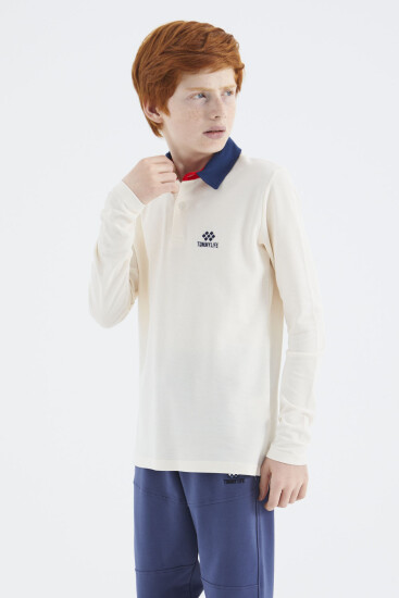 Ekru Polo Yaka Basic Erkek Çocuk T-Shirt - 11171 