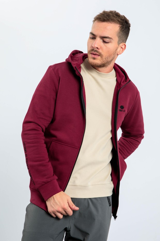 Tommy Life Erguvan Basic Kapüşonlu Rahat Form Nakış Detaylı Fermuarlı Erkek Sweatshirt - 88035. 5