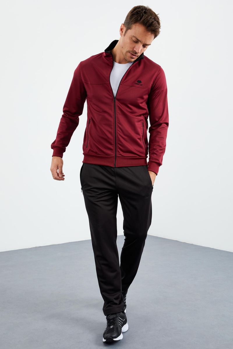 Tommy Life Erguvan - Siyah Dik Yaka Fermuarlı Standart Kalıp Klasik Paça Erkek Eşofman Takımı - 85162. 2 Tommy Life Erguvan - Siyah Dik Yaka Fermuarlı Standart Kalıp Klasik Paça Erkek Eşofman Takımı - 85162. 2