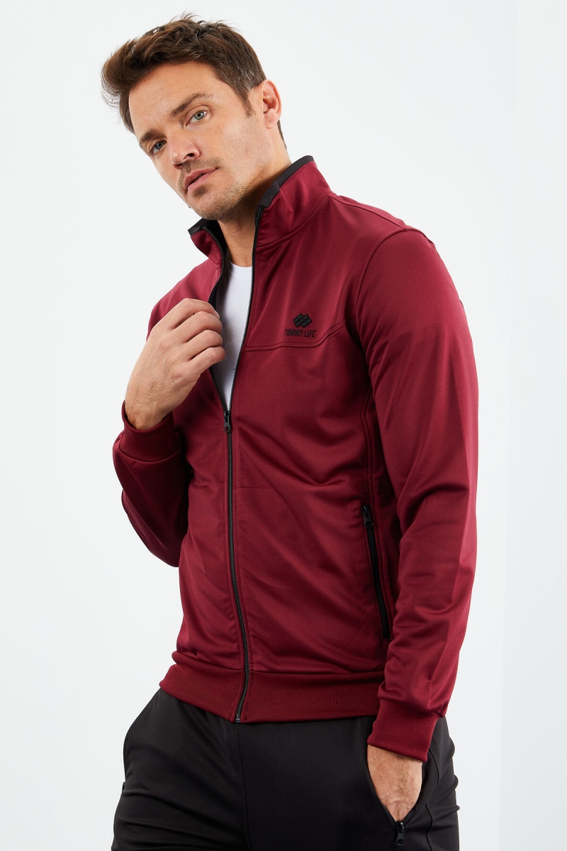 Tommy Life Erguvan - Siyah Dik Yaka Fermuarlı Standart Kalıp Klasik Paça Erkek Eşofman Takımı - 85162. 3 Tommy Life Erguvan - Siyah Dik Yaka Fermuarlı Standart Kalıp Klasik Paça Erkek Eşofman Takımı - 85162. 3