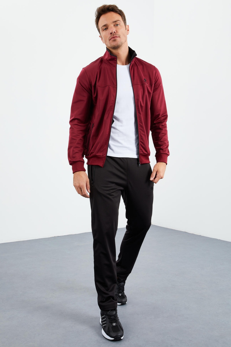 Tommy Life Erguvan - Siyah Dik Yaka Fermuarlı Standart Kalıp Klasik Paça Erkek Eşofman Takımı - 85162. 4 Tommy Life Erguvan - Siyah Dik Yaka Fermuarlı Standart Kalıp Klasik Paça Erkek Eşofman Takımı - 85162. 4