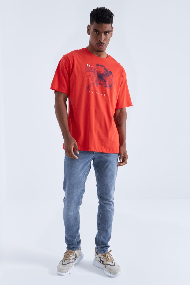 Tommy Life Fiesta Baskı Detaylı O Yaka Erkek Oversize T-Shirt - 88093. 2