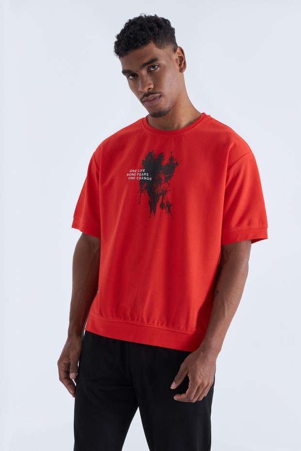 Tommy Life Fiesta Baskılı Yazı Nakışlı O Yaka Erkek Oversize T-Shirt - 88105. 3