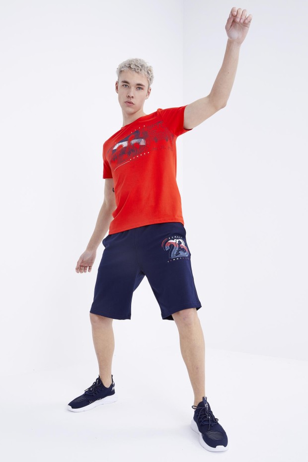 Tommy Life Fiesta - İndigo Baskı Detaylı O Yaka Standart Kalıp Bermuda Erkek Şort Takım - 85171. 3 Tommy Life Fiesta - İndigo Baskı Detaylı O Yaka Standart Kalıp Bermuda Erkek Şort Takım - 85171. 3