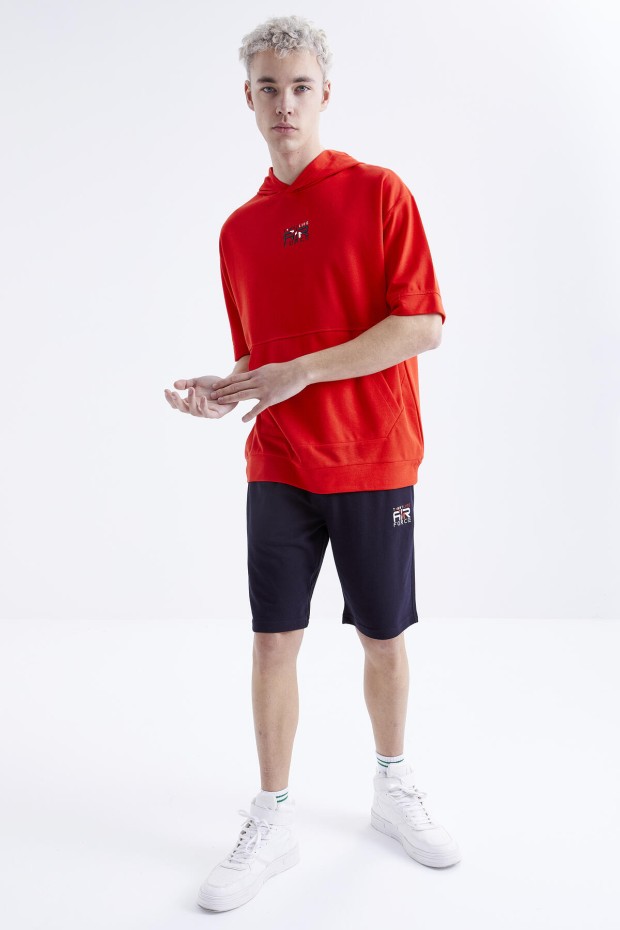 Tommy Life Fiesta - Lacivert Nakışlı Kapüşonlu Kanguru Cep Oversize Erkek Şort Takım - 85166. 1 Tommy Life Fiesta - Lacivert Nakışlı Kapüşonlu Kanguru Cep Oversize Erkek Şort Takım - 85166. 1