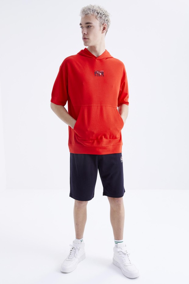 Tommy Life Fiesta - Lacivert Nakışlı Kapüşonlu Kanguru Cep Oversize Erkek Şort Takım - 85166. 3 Tommy Life Fiesta - Lacivert Nakışlı Kapüşonlu Kanguru Cep Oversize Erkek Şort Takım - 85166. 3