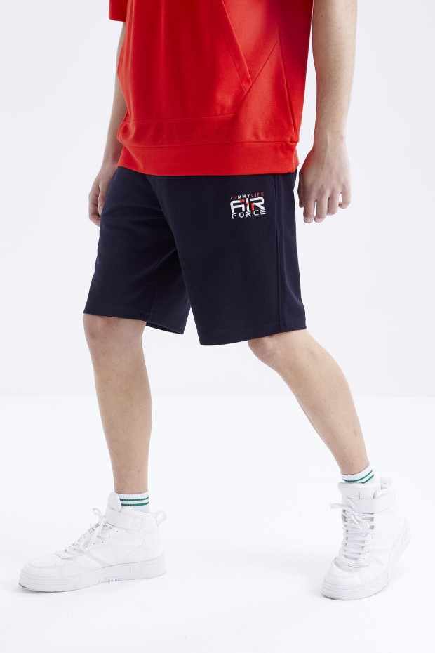 Tommy Life Fiesta - Lacivert Nakışlı Kapüşonlu Kanguru Cep Oversize Erkek Şort Takım - 85166. 4 Tommy Life Fiesta - Lacivert Nakışlı Kapüşonlu Kanguru Cep Oversize Erkek Şort Takım - 85166. 4