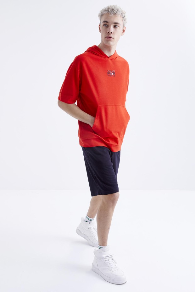 Tommy Life Fiesta - Lacivert Nakışlı Kapüşonlu Kanguru Cep Oversize Erkek Şort Takım - 85166. 6 Tommy Life Fiesta - Lacivert Nakışlı Kapüşonlu Kanguru Cep Oversize Erkek Şort Takım - 85166. 6