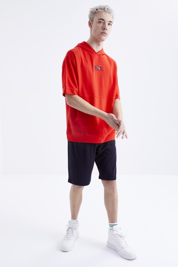 Tommy Life Fiesta - Lacivert Nakışlı Kapüşonlu Kanguru Cep Oversize Erkek Şort Takım - 85166. 7 Tommy Life Fiesta - Lacivert Nakışlı Kapüşonlu Kanguru Cep Oversize Erkek Şort Takım - 85166. 7