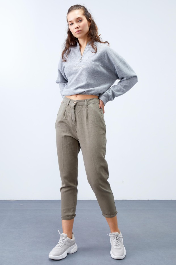 Tommy Life Gri Melanj Kapüşonlu Yarım Fermuar Selanik Kadın Oversize Triko Crop Top Sweathirt - 97193. 2 Tommy Life Gri Melanj Kapüşonlu Yarım Fermuar Selanik Kadın Oversize Triko Crop Top Sweathirt - 97193. 2