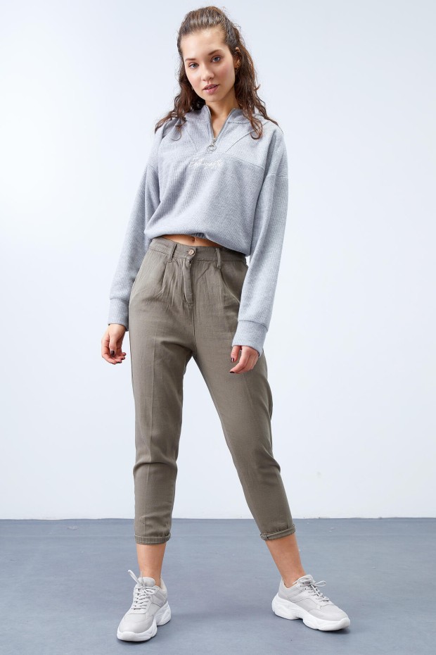 Tommy Life Gri Melanj Kapüşonlu Yarım Fermuar Selanik Kadın Oversize Triko Crop Top Sweathirt - 97193. 4 Tommy Life Gri Melanj Kapüşonlu Yarım Fermuar Selanik Kadın Oversize Triko Crop Top Sweathirt - 97193. 4