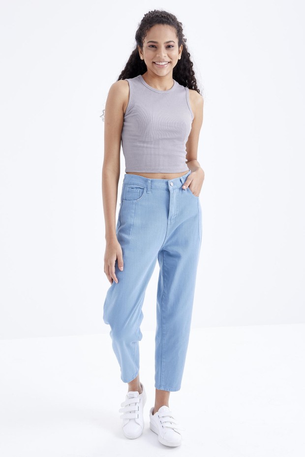 Tommy Life Gri Basic Kolsuz O Yaka Kadın Crop Top Atlet - 97204. 2 Tommy Life Gri Basic Kolsuz O Yaka Kadın Crop Top Atlet - 97204. 2