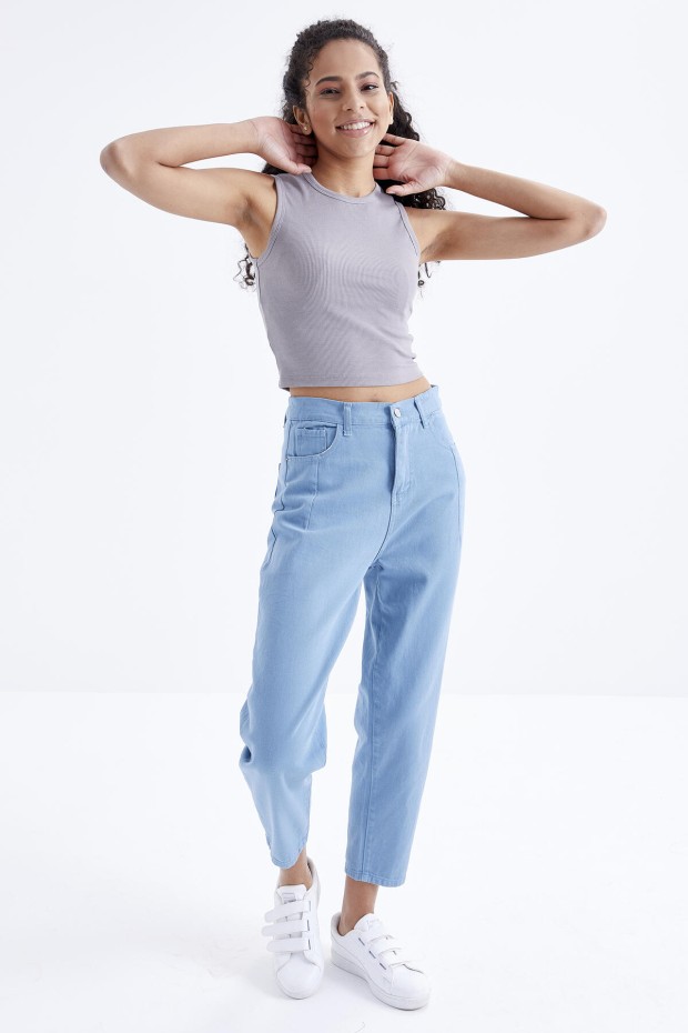 Tommy Life Gri Basic Kolsuz O Yaka Kadın Crop Top Atlet - 97204. 4 Tommy Life Gri Basic Kolsuz O Yaka Kadın Crop Top Atlet - 97204. 4