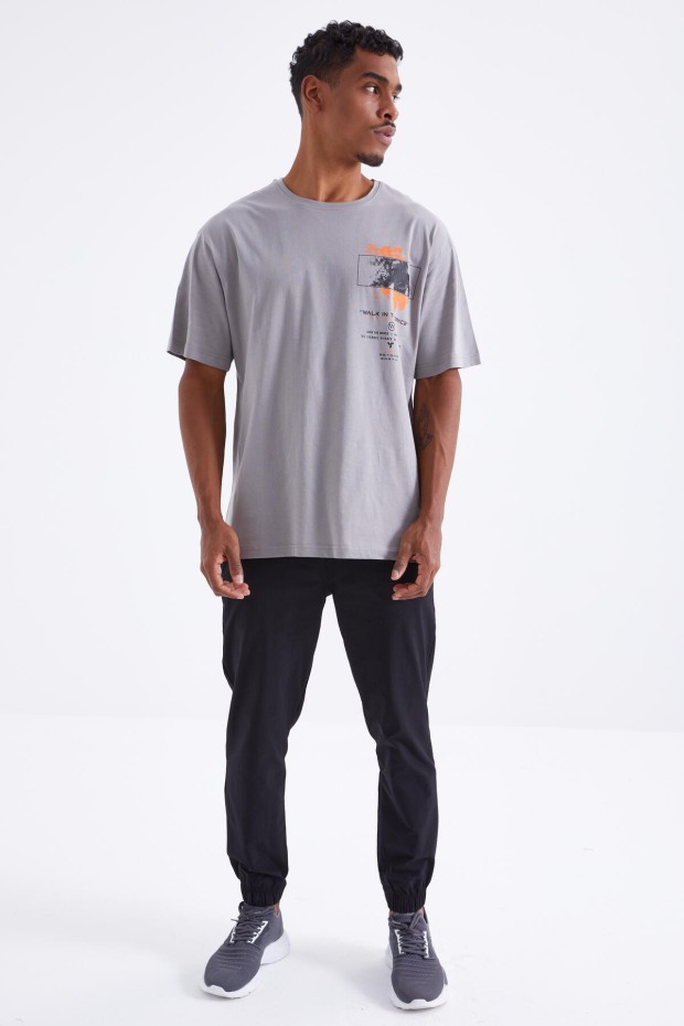 Tommy Life Gri Baskı Detaylı O Yaka Erkek Oversize T-Shirt - 88099. 1 Tommy Life Gri Baskı Detaylı O Yaka Erkek Oversize T-Shirt - 88099. 1