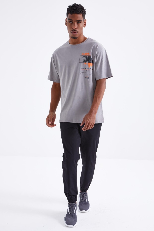 Tommy Life Gri Baskı Detaylı O Yaka Erkek Oversize T-Shirt - 88099. 7 Tommy Life Gri Baskı Detaylı O Yaka Erkek Oversize T-Shirt - 88099. 7