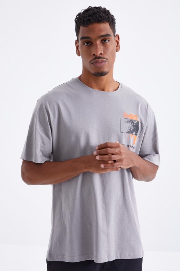 Tommy Life Gri Baskı Detaylı O Yaka Erkek Oversize T-Shirt - 88099. 5 Tommy Life Gri Baskı Detaylı O Yaka Erkek Oversize T-Shirt - 88099. 5