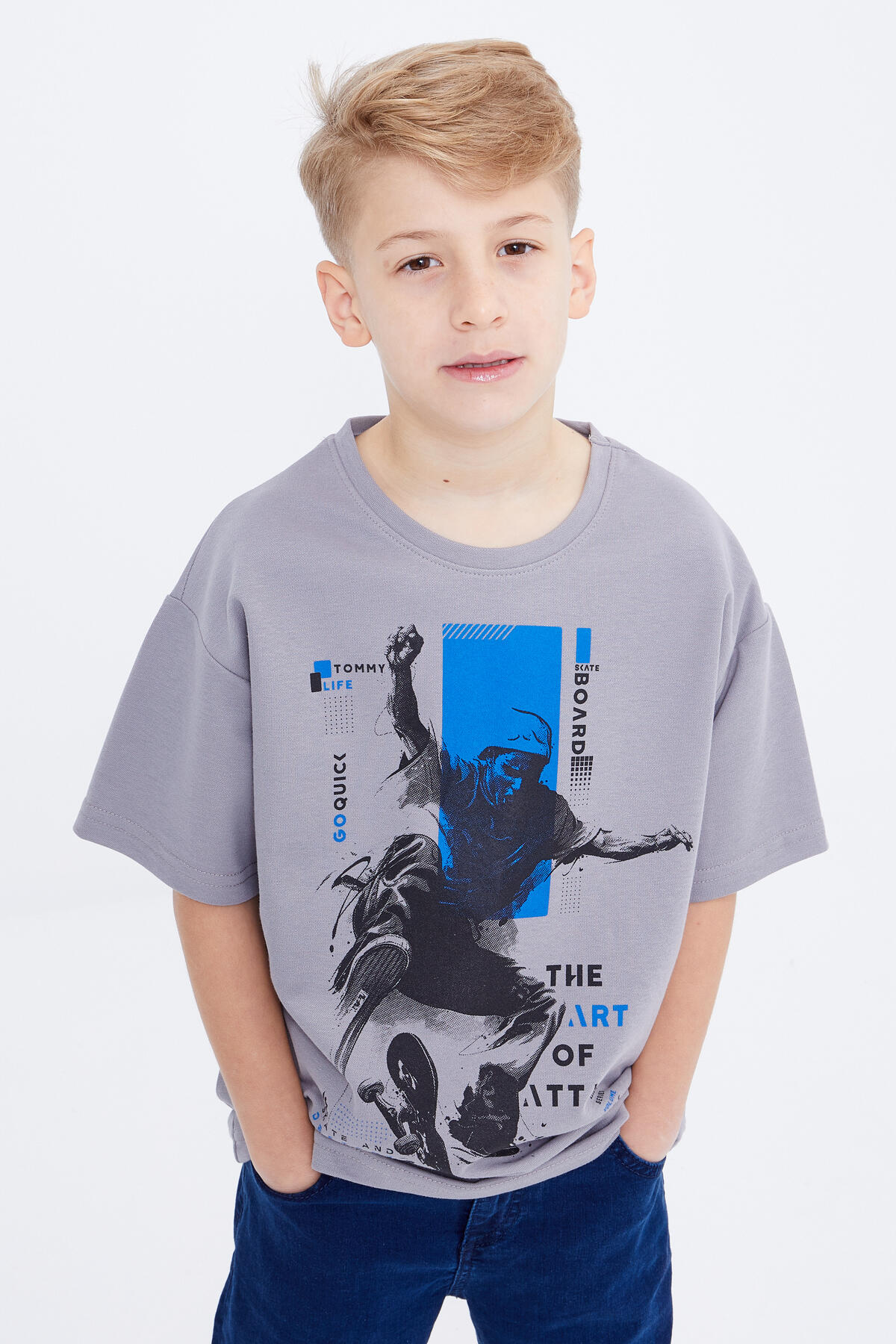 Tommy Life Gri Baskılı Kısa Kollu O Yaka Erkek Çocuk T-Shirt - 10912. 1