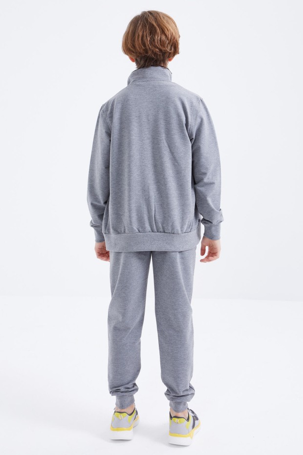 Tommy Life Gri Melanj Baskılı Fermuarlı Dik Yaka Standart Kalıp Erkek Çocuk Eşofman Takımı - 10809. 4 Tommy Life Gri Melanj Baskılı Fermuarlı Dik Yaka Standart Kalıp Erkek Çocuk Eşofman Takımı - 10809. 4