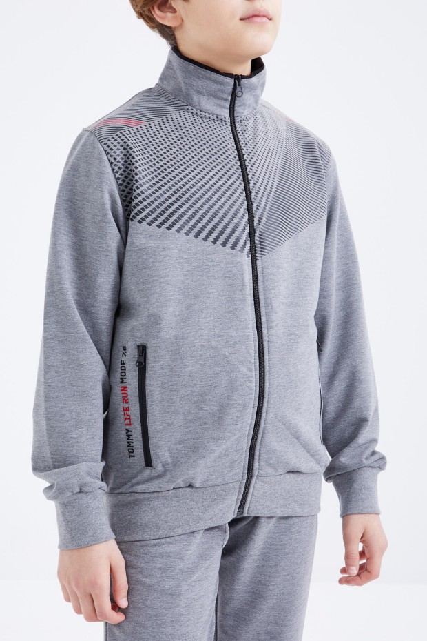 Tommy Life Gri Melanj Baskılı Fermuarlı Dik Yaka Standart Kalıp Erkek Çocuk Eşofman Takımı - 10809. 8 Tommy Life Gri Melanj Baskılı Fermuarlı Dik Yaka Standart Kalıp Erkek Çocuk Eşofman Takımı - 10809. 8