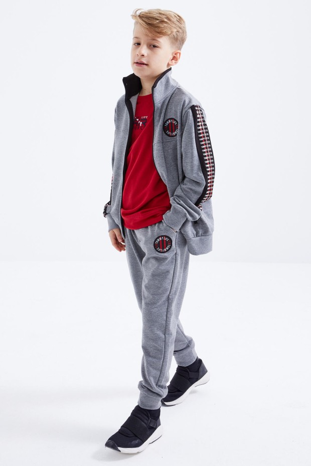 Tommy Life Gri Melanj Dik Yaka Fermuarlı Standart Kalıp Erkek Çocuk Eşofman Takımı - 10810. 7 Tommy Life Gri Melanj Dik Yaka Fermuarlı Standart Kalıp Erkek Çocuk Eşofman Takımı - 10810. 7