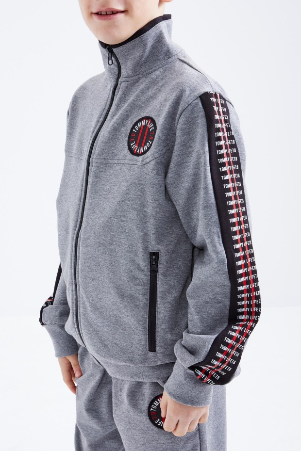Tommy Life Gri Melanj Dik Yaka Fermuarlı Standart Kalıp Erkek Çocuk Eşofman Takımı - 10810. 4 Tommy Life Gri Melanj Dik Yaka Fermuarlı Standart Kalıp Erkek Çocuk Eşofman Takımı - 10810. 4