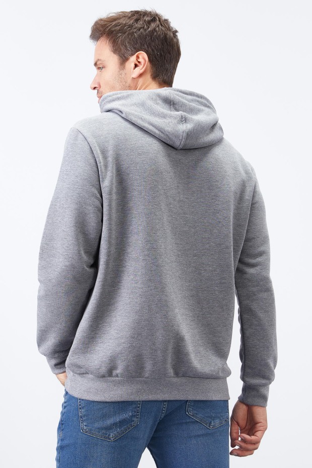 Tommy Life Gri Melanj Kuzgun Baskılı Kapüşonlu Kanguru Cepli Rahat Form Erkek Sweatshirt - 88014. 7 Tommy Life Gri Melanj Kuzgun Baskılı Kapüşonlu Kanguru Cepli Rahat Form Erkek Sweatshirt - 88014. 7
