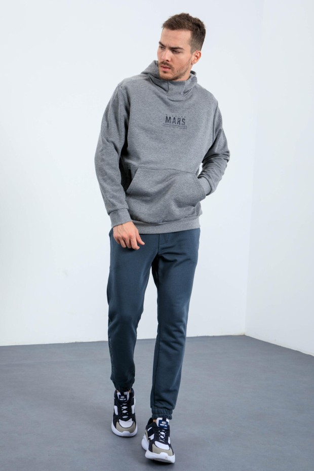 Tommy Life Gri Melanj Mars Yazı Ve Sırt Baskılı Kapüşonlu Rahat Form Erkek Sweatshirt - 88032. 2 Tommy Life Gri Melanj Mars Yazı Ve Sırt Baskılı Kapüşonlu Rahat Form Erkek Sweatshirt - 88032. 2