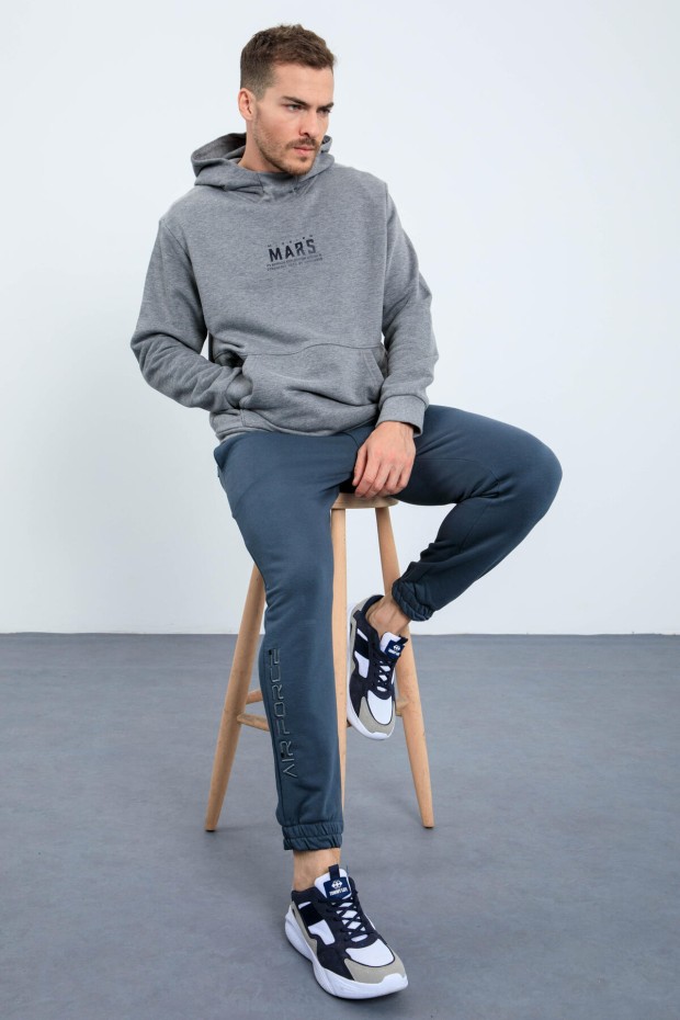 Tommy Life Gri Melanj Mars Yazı Ve Sırt Baskılı Kapüşonlu Rahat Form Erkek Sweatshirt - 88032. 6 Tommy Life Gri Melanj Mars Yazı Ve Sırt Baskılı Kapüşonlu Rahat Form Erkek Sweatshirt - 88032. 6