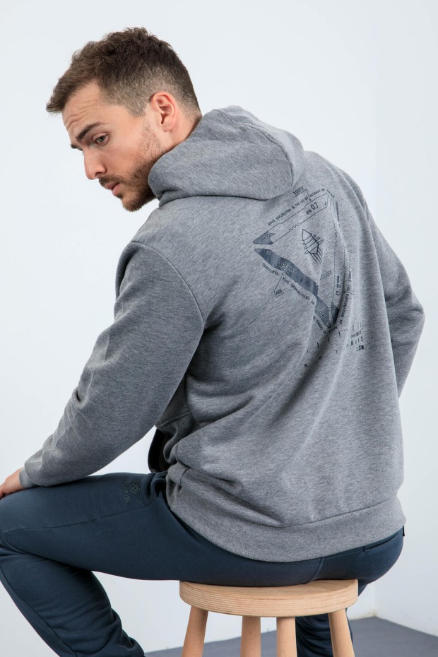 Tommy Life Gri Melanj Mars Yazı Ve Sırt Baskılı Kapüşonlu Rahat Form Erkek Sweatshirt - 88032. 4 Tommy Life Gri Melanj Mars Yazı Ve Sırt Baskılı Kapüşonlu Rahat Form Erkek Sweatshirt - 88032. 4