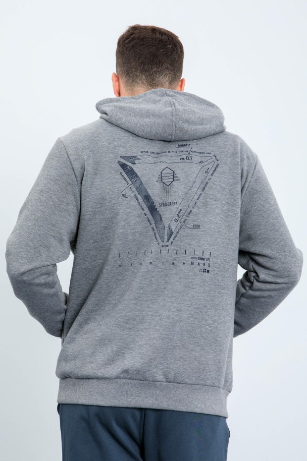 Tommy Life Gri Melanj Mars Yazı Ve Sırt Baskılı Kapüşonlu Rahat Form Erkek Sweatshirt - 88032. 7 Tommy Life Gri Melanj Mars Yazı Ve Sırt Baskılı Kapüşonlu Rahat Form Erkek Sweatshirt - 88032. 7