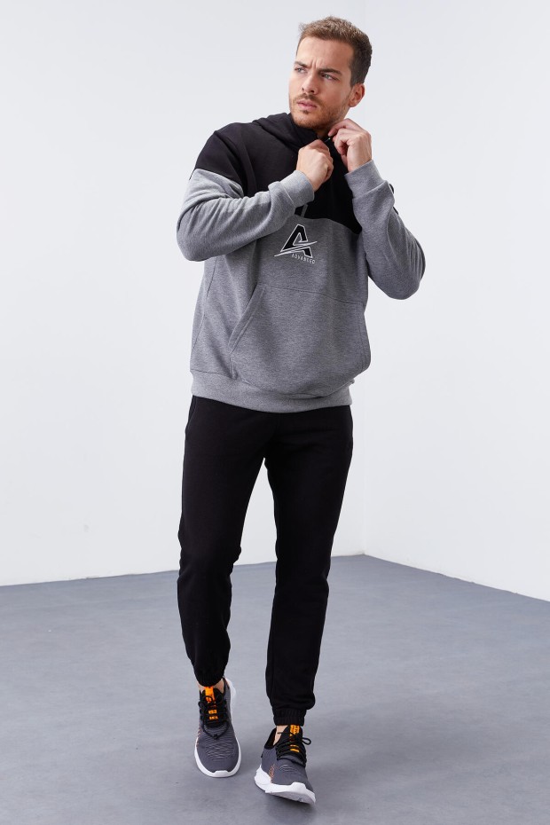 Tommy Life Gri Melanj Nakış Detaylı Yarım Fermuar Kapüşonlu Erkek Sweatshirt - 88033. 2 Tommy Life Gri Melanj Nakış Detaylı Yarım Fermuar Kapüşonlu Erkek Sweatshirt - 88033. 2