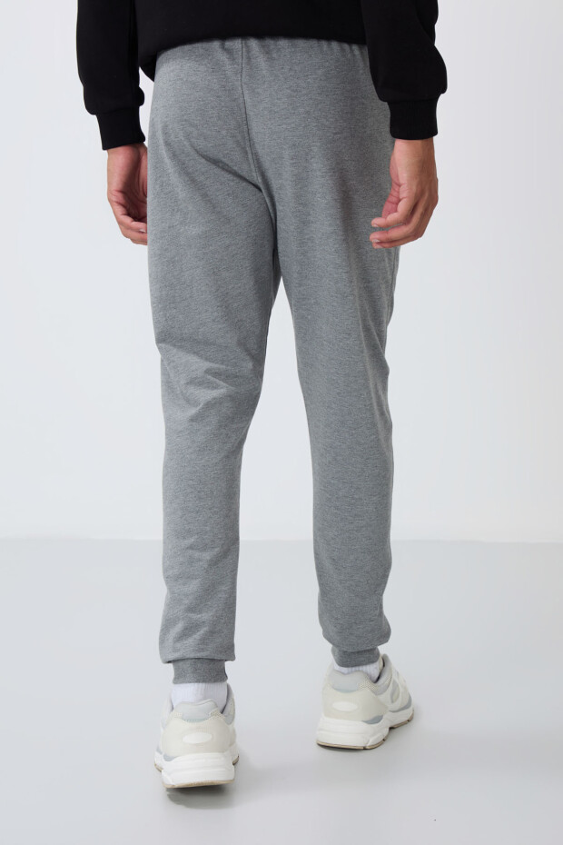 Gri Melanj Fermuar Cepli Standart Kalıp Jogger Erkek Eşofman Alt - 84651 - 5
