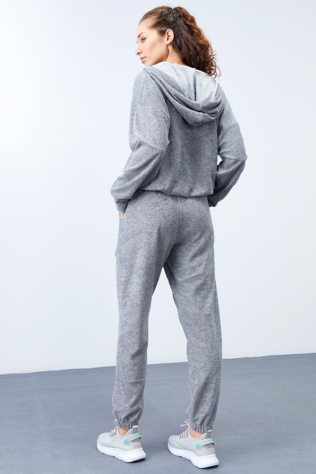 Tommy Life Gri Melanj Havlu Kumaş Kapüşonlu Lastik Paça Kadın Oversize Eşofman Takım - 95311. 7 Tommy Life Gri Melanj Havlu Kumaş Kapüşonlu Lastik Paça Kadın Oversize Eşofman Takım - 95311. 7