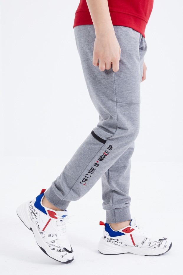 Tommy Life Gri Melanj Yazı Nakışlı Bağcıklı Jogger Erkek Çocuk Eşofman Alt - 10814. 2