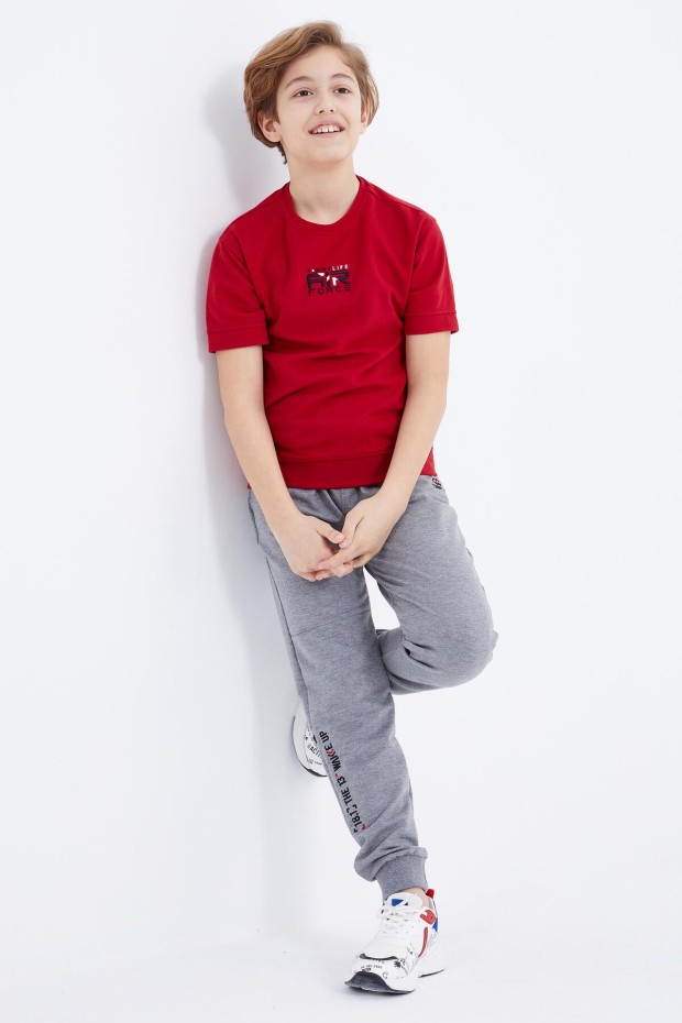 Tommy Life Gri Melanj Yazı Nakışlı Bağcıklı Jogger Erkek Çocuk Eşofman Alt - 10814. 3 Tommy Life Gri Melanj Yazı Nakışlı Bağcıklı Jogger Erkek Çocuk Eşofman Alt - 10814. 3