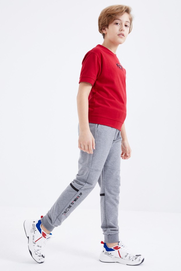 Tommy Life Gri Melanj Yazı Nakışlı Bağcıklı Jogger Erkek Çocuk Eşofman Alt - 10814. 8 Tommy Life Gri Melanj Yazı Nakışlı Bağcıklı Jogger Erkek Çocuk Eşofman Alt - 10814. 8