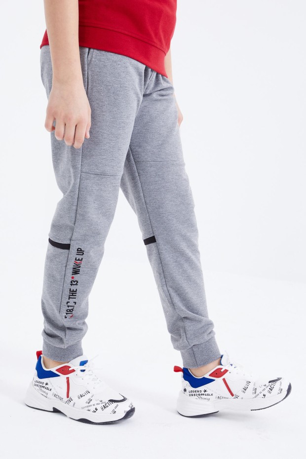 Tommy Life Gri Melanj Yazı Nakışlı Bağcıklı Jogger Erkek Çocuk Eşofman Alt - 10814. 5