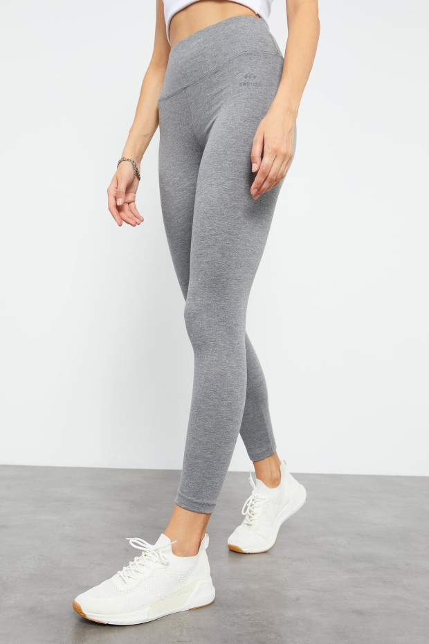 Gri Melanj Yüksek Bel Toparlayıcı Slim Fit Dar Paça Kadın Tayt - 94011 - 2