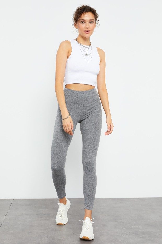 Gri Melanj Yüksek Bel Toparlayıcı Slim Fit Dar Paça Kadın Tayt - 94011 - 5